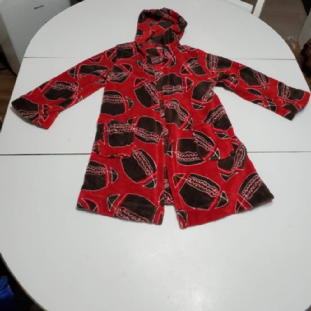 Cherokee Boys Sleepwear Robe Red Brown Rugby Football Long Sleeve Pockets M 8/10